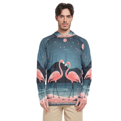 T-Shirt de Pêche et Running Homme à Manches Longues imprimé Flamants Roses