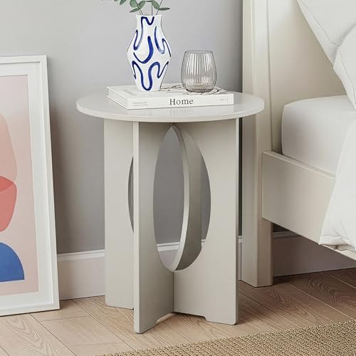 [en.casa] Tavolino Laterale con Piano Rotondo Tavolo Basso da Divano Poltrona con Struttura Geometrica per Soggiorno Camera da Letto Ingresso 49 x Ø40 cm - Color Tortora