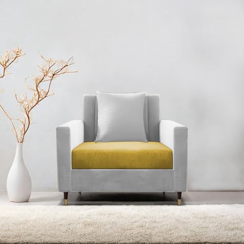 Image of Casaliving Garcia 1 Seater Sofa Set for Living Room (Yellow Grey Colour) Premium Fabric Sofa