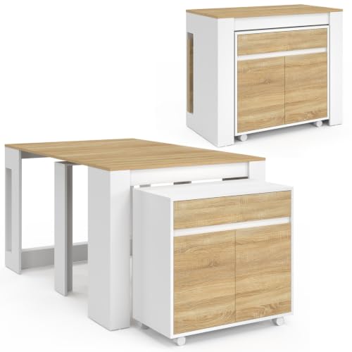 IDMarket Orlando - Mesa de aparador extensible (140 cm), color blanco y