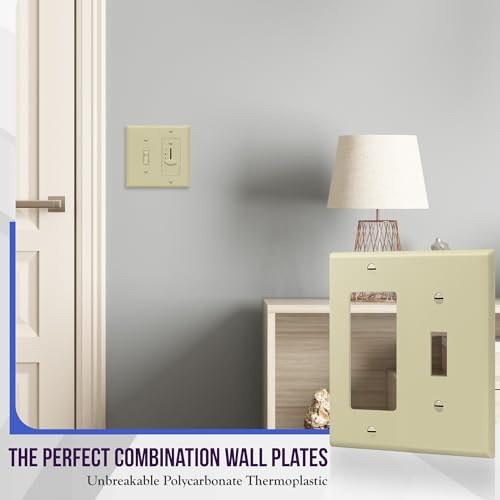 Image of ENERLITES Combination Toggle Switch /Decorator Switch Wall Plate, Size 2-Gang 4.50 inch x 4.57 inch, Polycarbonate Thermoplastic, 881131-I, Ivory