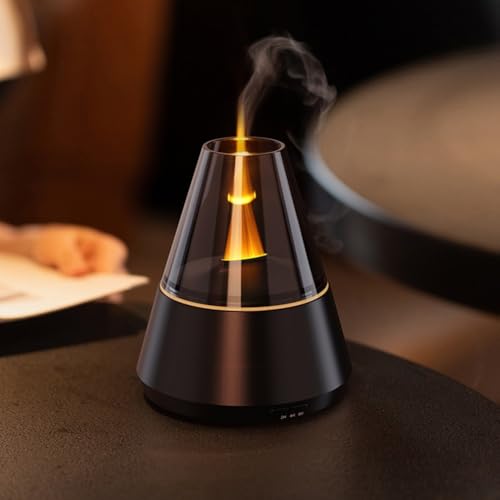 Flame Visual - Diffusore di aromi USB con umidificatore silenzioso e funzione multi timer, crea un'atmosfera rilassante per dormire e rilassarsi (nero)