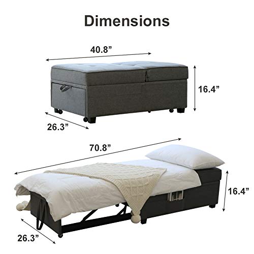 Zenosyne Sleeper Chair 4 In 1 Multi-Function Convertible Adjustable Guest/ Ottoman Bed With Linen Fabric Folding Futon Chair Lumbar Pillow For Living Room Bedroom（Grey） #TOP6
