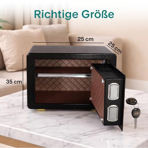 SereneLife 18L Tresor, Safe Für Zuhause Feuerfest & Wasserdicht, Digitaler Heimtresor mit Zugriff per Fingerabdruck, Möbeltresor mit Code & Schlüsseln, Safe Box für Wertsachen, Bargeld, Schmuck, Gold