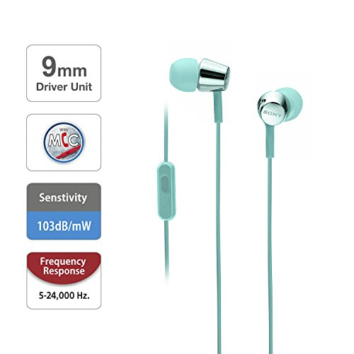 Image of Sony MDR-EX155AP Wired in Ear Headphones with Tangle Free Cable, 3.5mm Jack, Headset with Mic for Phone Calls and 1 Year Warranty - (Mint Blue)