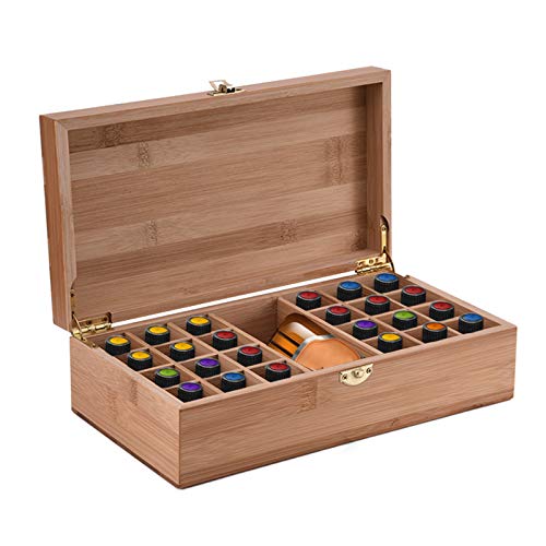 MKNZONE Caja de Aceite Esencial de Madera - 25 Ranuras de Exhibición Cosmética de Bambú Natural, Estante de Presentación Ideal para Perfume y Aceite Perfumado y Esmalte de Uñas Cover