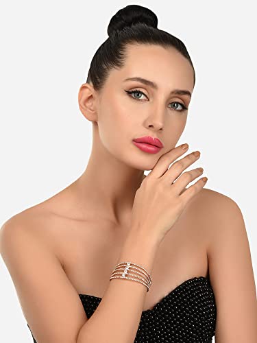Image of ZAVERI PEARLS Rose Gold Tone Dazzling Austrian Diamonds Embellished Party Bling Cuff Bracelet For Women-ZPFK12103