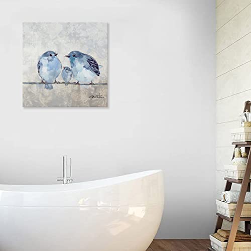 Bathroom Decor Bird Wall Art - Blue Gray Love Bird Pictures Canvas Size 20X20 #TOP5
