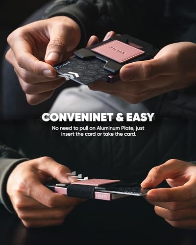 VULKIT Minimalist Pop Up Wallet RFID Blocking Aluminum Credit Card Holder with Expandable Backplate, Holds 12 Cards and Cash for Men and Women Rose3