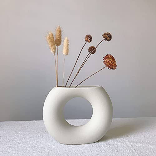 Eastern Rock White Ceramic Vase Modern Minimalist Abstraction Vase,for Centerpieces,Kitchen,Office, Living Room,Wedding,Gifts,Modern Geometric Vases Perfect Home Decor Vase(Half Moon)