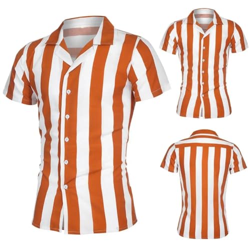 SOYNIA Camiseta De Manga Corta T-Shirt Ropa Top Camisa De Manga Corta Hombres Moda Slim Turn Down Collar Camisas Casuales De Negocios Botón De Rayas Verticales Tops De Hombre M Negro