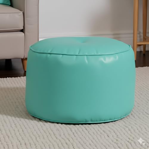 Image of Premium Faux Leather Footstool /Footrest /Pouffe | EPS Beans Filled | Ready to Use | Soft Cushioned Ottoman | Durable Leatherette Finish | Living Room, Bedroom & Office Color- (Aqua)