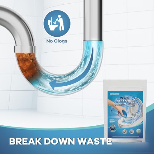 Image of 52 Packs RV Toilet Treatments, Holding Tank Deodorizers for RV /Marine Portable Camping Toilet Eliminating Odors and Breaking Down Waste Papers Fresh Scent