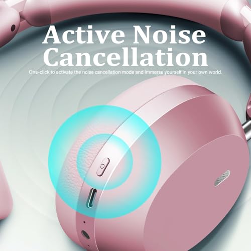 Image of Wentronic Y04 Wireless Over-Ear Headphones, Active Noise Cancelling, Pink | Wireless Bluetooth Headphones with 48H Playtime, Hi-Res Audio, Foldable & lightweight, Soft Ear Cushion All-Day for Comfort
