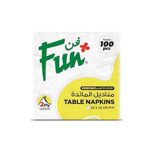 FUN BY AL BAYADER فن Everyday Premium 2-Ply Paper Napkin Tissue Paper 25x25cm White Pack of 100