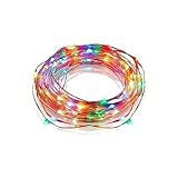 Glowster Guirlande LED RGBY de 4 m avec fil de cuivre et piles bouton - Idéale pour la décoration de fête et les ambiances chaleureuses.