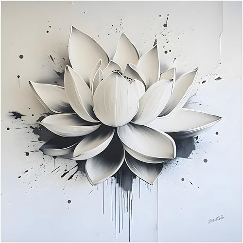 Affiche fleur de lotus noir et blanc style street art 50x50 cm