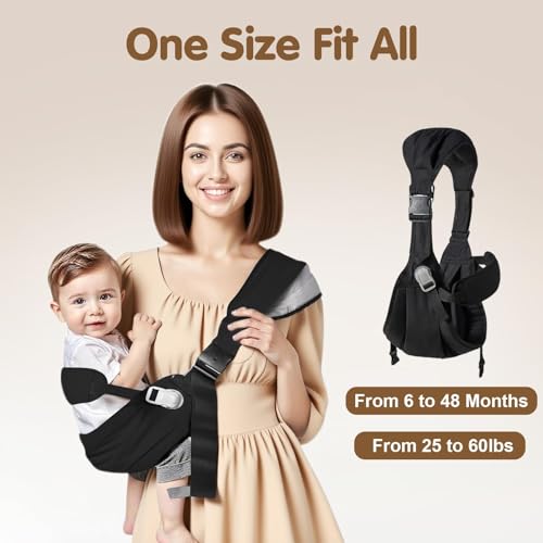 Image of Baby Sling Carrier,Baby Sling with Waist Harnes(Black) | Adjustable Shoulder Straps,Portable,Lightweight,Non-Slip Hip Seat,Easy to Use,Safety Buckle,Comfortable,Great for Travel