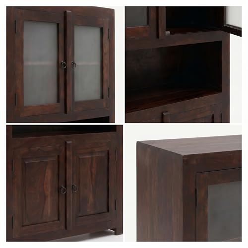Image of SONA Art & Crafts Wood Crockery Cabinet with Glass Door | Wooden Book Shelf Cabinet with Storage Rack for Home & Office Living Room (Walnut Brown)