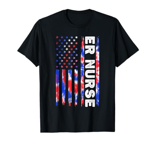 ER Nurse Tie Dye American Flag Fourth 4th Of July Patriotic T-Shirt