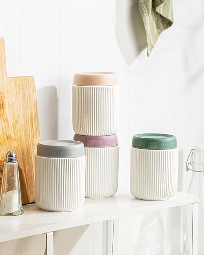 getstar Canisters Sets for the Kitchen, 16 oz Flour Sugar Storage Containers, Ceramic Kitchen Canisters for Countertop Set of 4 with Airtight Lids (White)