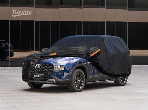 Image of Kayme 7 Layers SUV Car Cover Custom Fit for Hyundai Santa Fe (2006-2025) Waterproof All Weather for Automobiles, Outdoor Full Cover Rain Sun UV Protection.Black