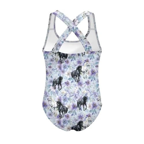 Image of WELLFLYHOM Girls Bathing Suits One Piece 5-14 Kids Full Coverage Swimsuits Cross Back Summer Swimwear for Beach Holiday