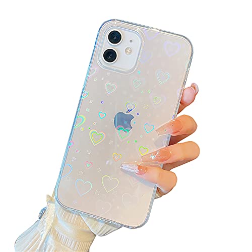 DOMIDO Compatible with iPhone 13 Pro Caseï¼ŒFashion Luxury Clear Love Heart Pattern Case Shiny Gradient Laser Shockproof Cover iPhone 13 Pro (Heart), (FDSA-125)