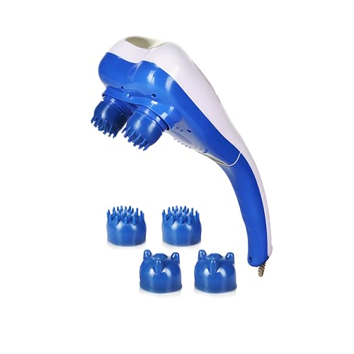 Image of Electric Dual Head Massager For Full Body Pain Relief with 2 Speeds Modes, Vibration, Magnetic & Infrared Therapy - Handheld for Neck, Back & Legs with 4 Interchangeable Heads (Blue)