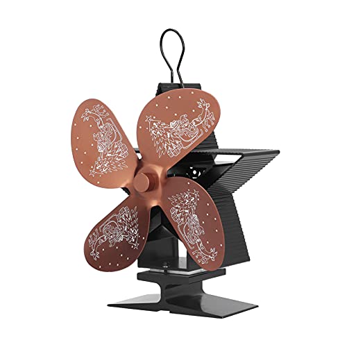 Ventilador de Chimenea de 4 Cuchillas, Impulsado por el Calor, Distribución que Circula Aire Cálido para Madera, Carbón o Pellets Horno con Soporte de Aluminio Anodizado y