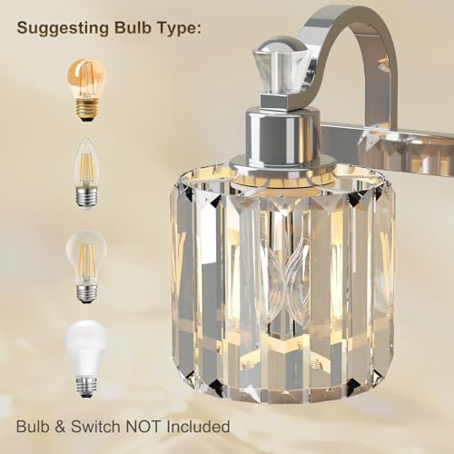 Image of GarveeTech Crystal Vanity Light Fixtures Modern Stainless Steel Crystal Bathroom Vanity Light Fixtures Chrome, 6 Light Vanity Light Bathroom Wall Lights Fixtures E26 Base(Exclude Bulb)