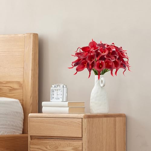 Image of SITUMEIZI 24 Pcs Burgundy Fake Flowers Artificial Calla Lily