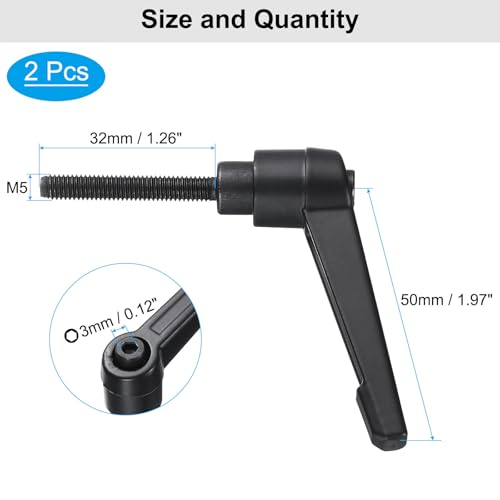 Image of uxcell 4pcs Clamping Lever Adjustable Handle Set Metric M5 x 32mm Male & M5 Female Thread Level Handles Hand Stud Knobs Quick Release Black for Lathe Machinery