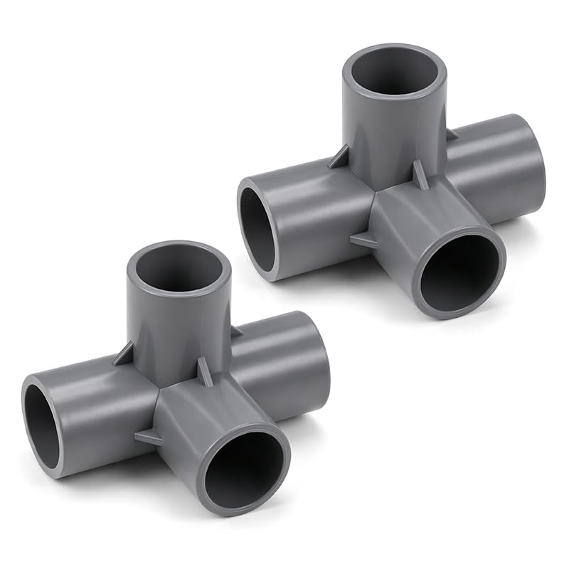 Nikovoke 2Pcs 4 Way PVC Pipe Elbow Fitting Tee Connector Grey (25mm)