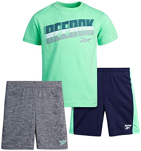 Reebok Baby Boys' Shorts Set  3 Piece Short Sleeve T-Shirt and Shorts Playwear Set (Infant/Toddler), Size 3 Toddler, Green/Navy