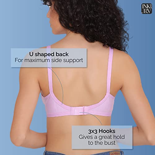 Image of INKURV Cotton Hosiery Bra for Women's Daily use, Full Coverage Bra for Regular wear, Non Padded, Non Wired Everyday Bra with Rich Cotton-Zoe Combo of 3
