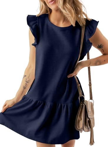 Image of Acelitt Womens Casual Summer Crewneck Babydoll Flowy Tiered Mini Dress, S-XXL