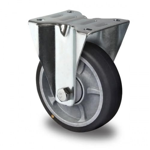 KM Roulette fixe ESD Ø 125 mm avec roulement à billes, plaque 105 x 80 mm, surface de roulement en TPE