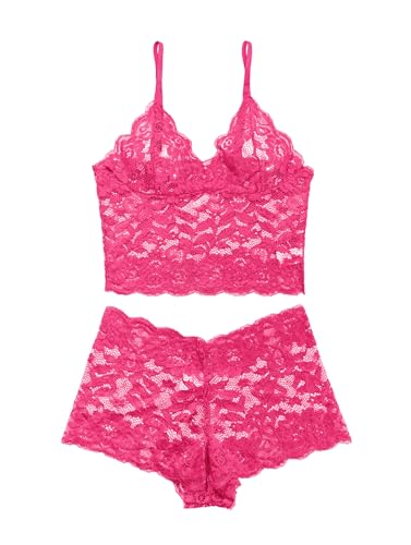 Image of Lilosy Sexy Sheer Floral Lace Pajamas Lingerie Set High Waist Sleepwear Bra and Panty 2 Piece Nightwear