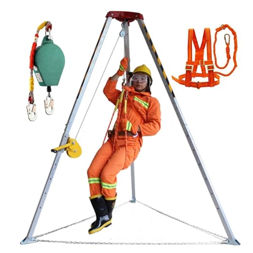 icVantA Aluminum Confined Space Tripod Kit Heavy Duty Rescue Tripod System with 1200 1800 2600 LBS Winch & Safety Harness for Wells Manhole Sewer Tunnels Underground,2600LBS Winch+Safe Belt