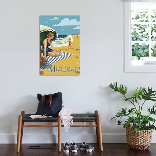 ART.COM Wall Art Print Lake Michigan - Beach Scene by Lantern Press, 24" x 36" by ART.COM - Used condition - US$10.43