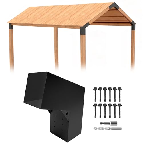 DEVALLEY 2-Way 15 Degree Angled Pergola Roof Brackets,L-Shaped Slant Post Brackets for 4" x 4" (Actual:3.5"x3.5") Lumber,Heavy Duty DIY Wood Post Bracket for Pavilion,Porch,Deck with Screw(1pcs)