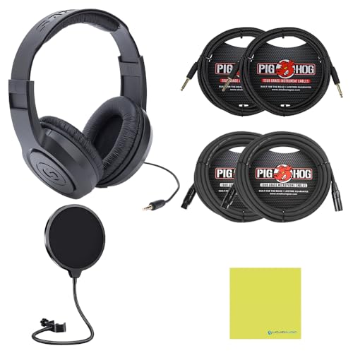Universal Audio Volt 1 USB-C Audio Interface Bundle w/Samson Over-Ear Headphones, 2-Pack Pig Hog 8mm XLR Mic Cable, 2-Pack Pig Hog \"Black Woven\" Instrument Cable & Pop Filter