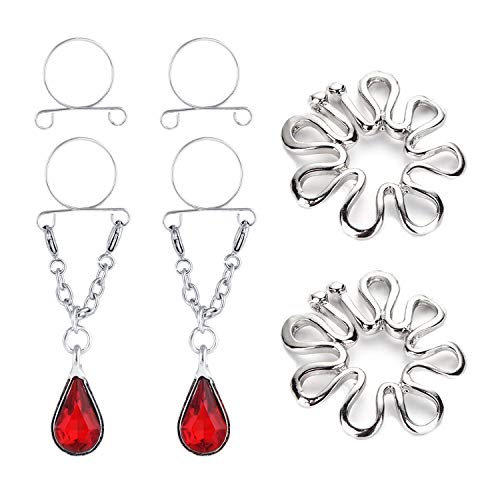 Vcmart 2 Paires de Faux Anneau de Mamelon avec Pendentif en Acier Inoxydable Non percé Barre de téton Piercing Bijoux