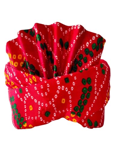 Image of BookMyCostume Traditional Rajasthani Safa & Barati Pagdi Collection - Pre-Stitched Ethnic Turbans, Bandhani /Leheriya Headwear For Weddings, Cultural Folk Dance & Festival Pagdi for Adults