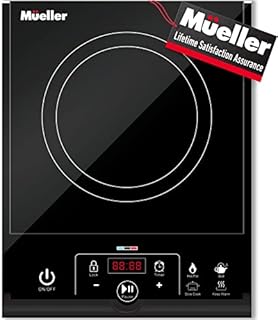 Mueller RapidTherm Portable Induction Cooktop Hot Plate Countertop Burner 1800W, 8 Temp Levels, Timer, Auto-Shut-Off, Touch Panel, LED Display, Auto Pot Detection, Child Safety Lock, 4 Preset Programs