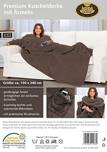 Gözze - Premium Kuscheldecke mit Ärmeln und Brusttasche, 150 x 240 cm - Braun – Ansicht 5