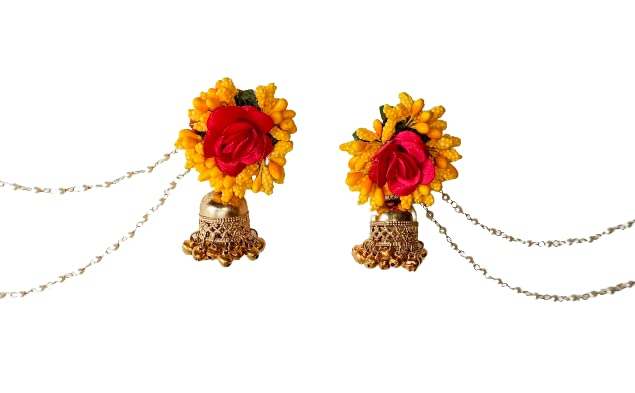 CIYA PLUS Yellow and Pink traditional Flower Design, Elegant Wedding Jewellery, Bahubali Inspired Long Chain Jhumki Earrings For Women (B0B66PVJYW) Amazon Price History, Amazon Price Tracker