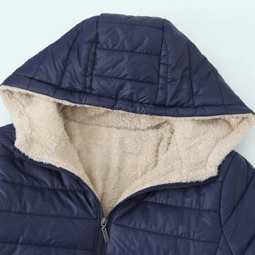 Navy Women's Lightweight Long Sleeve Hooded Puffer Jacket - Perfect for Winter Adventures! - Image 5