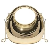 FQELJ Acrylic Moon Purse for Women Easy-Open Closure Evening Clutch Handbag Small Crossbody Bag for Wedding Party Prom Cocktail (Gold)